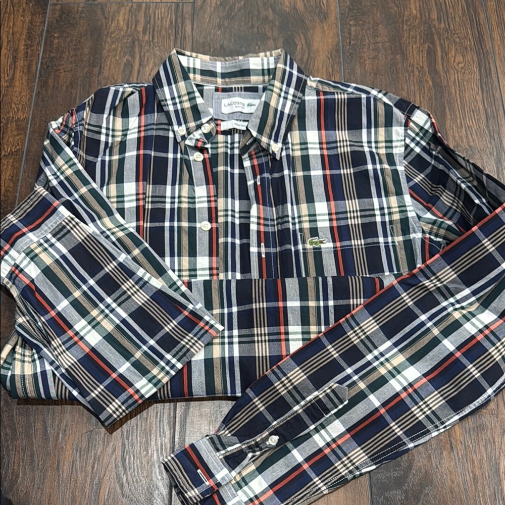 Lacoste Men's Navy Plaid Shirt